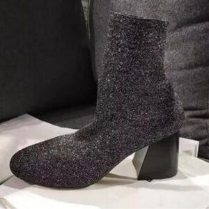 Mr Merna Sparkle Plush Cloth Sock Ankle Booties With Trapeze Heel Size 38